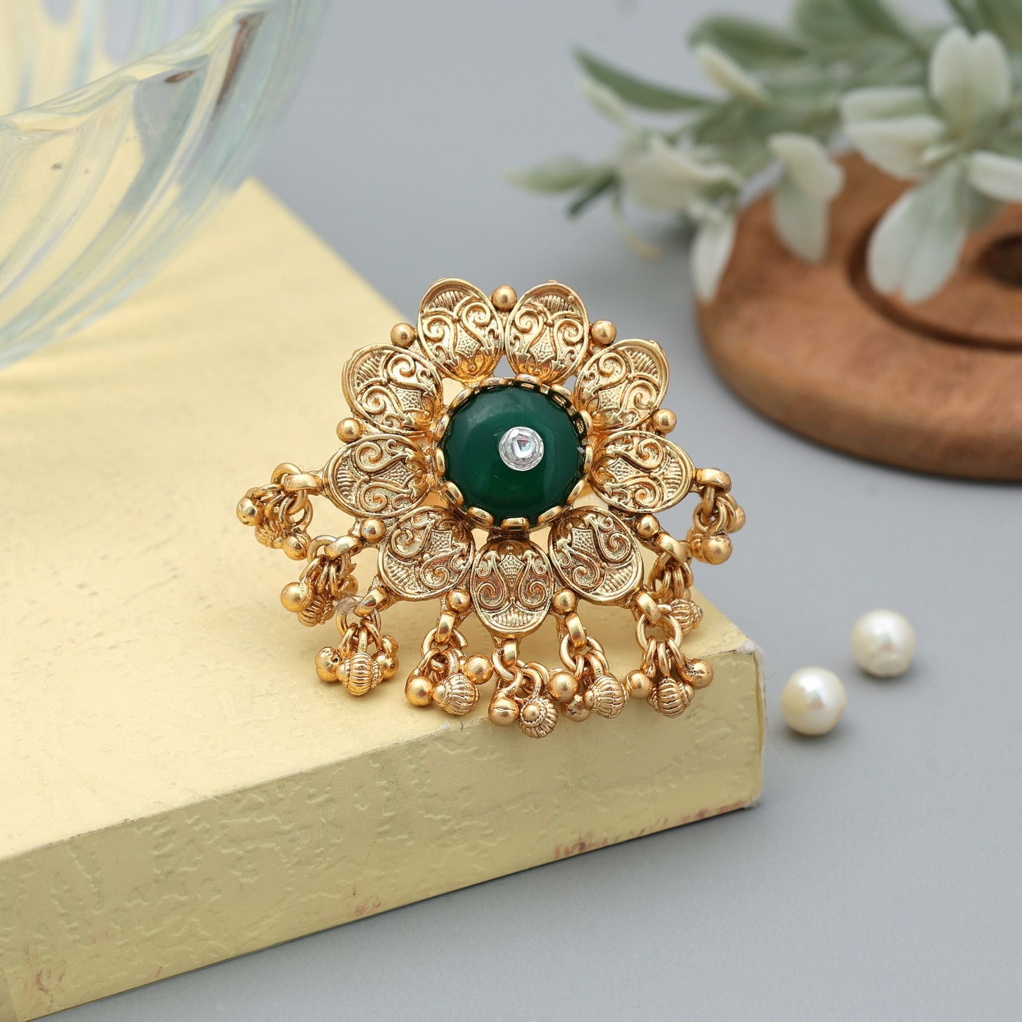 Green Matte Gold Rings Classic