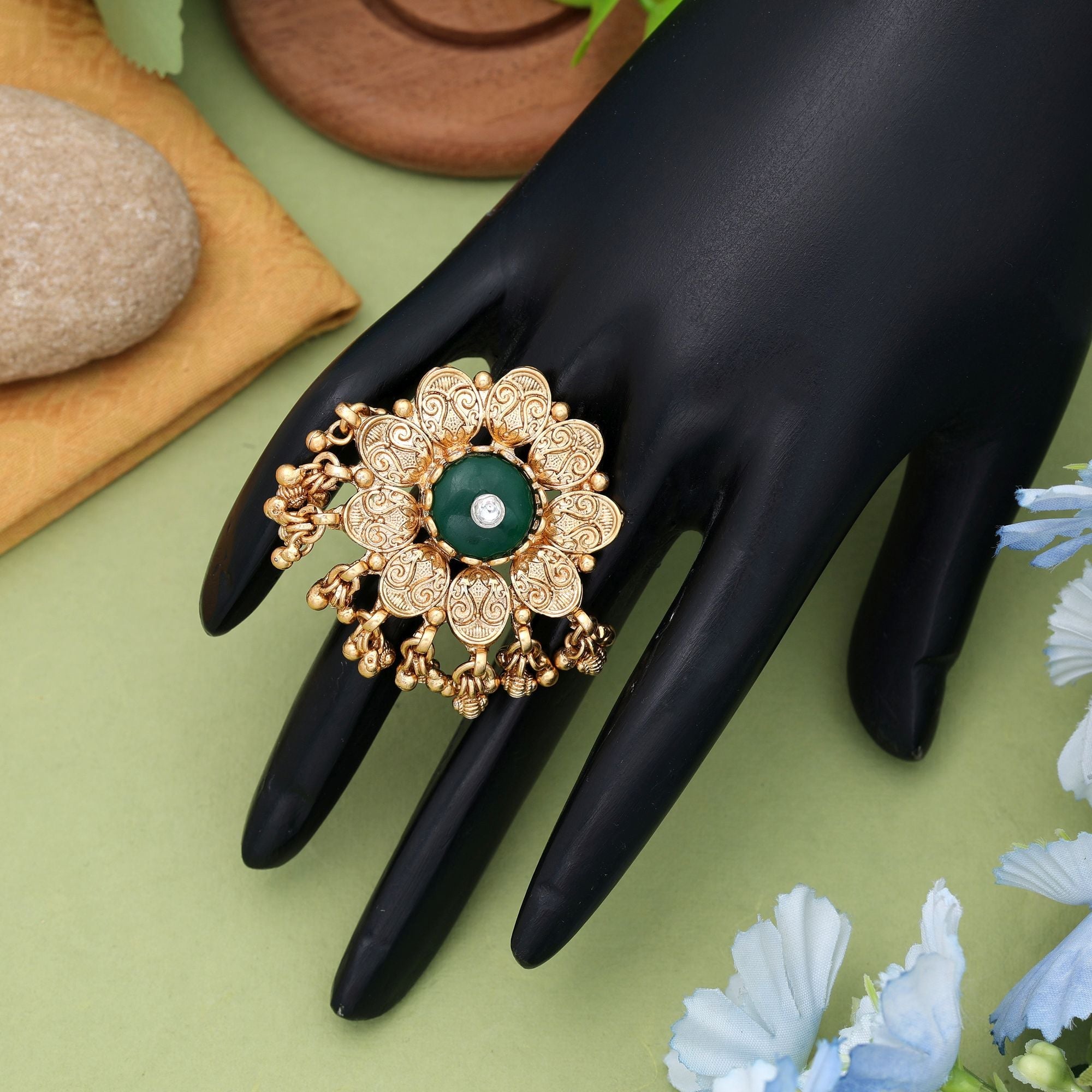 Green Matte Gold Rings Classic