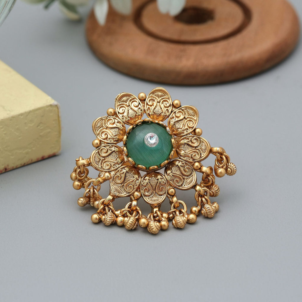 Pista Green Matte Gold Rings Designer