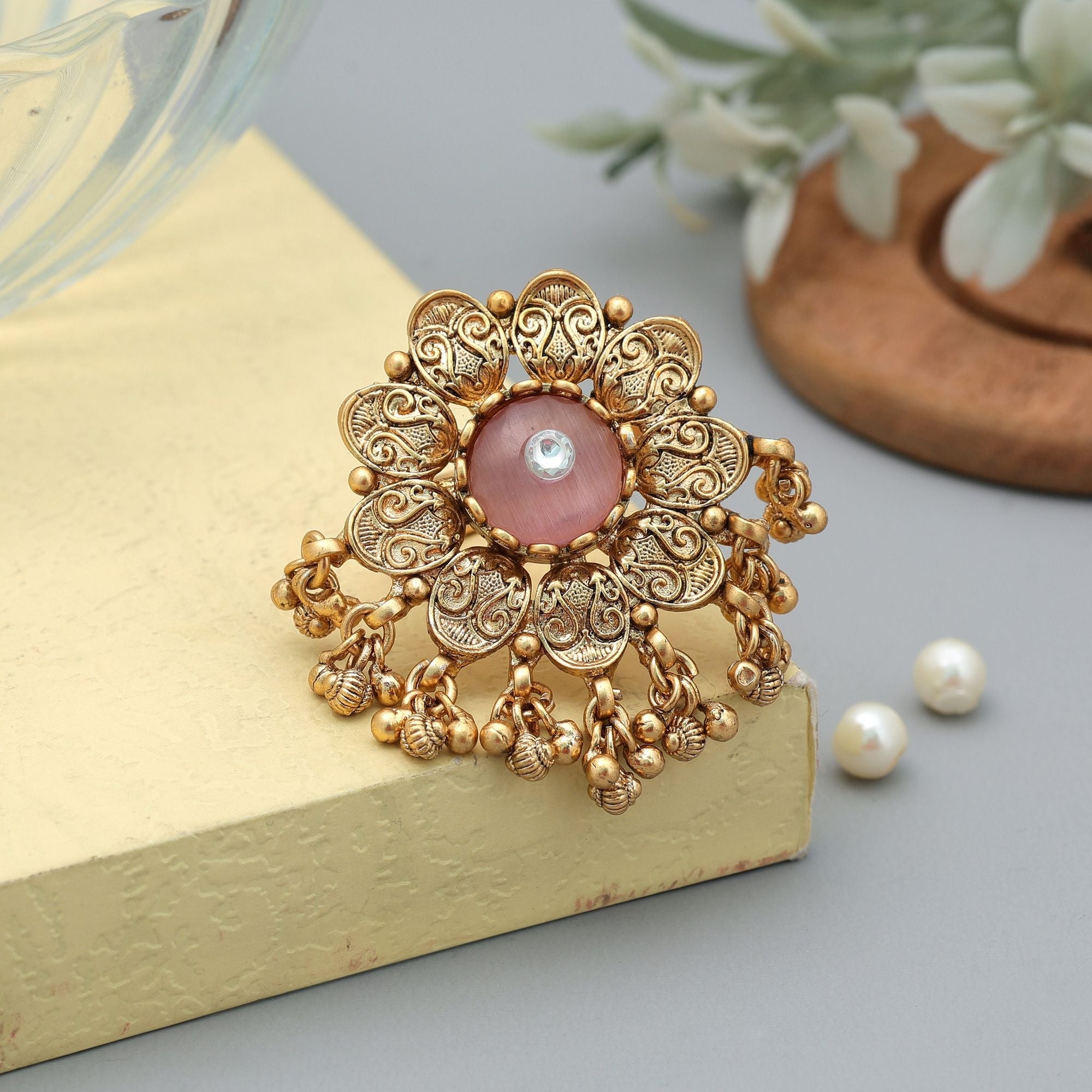 Pink Matte Gold Rings Daily Wear