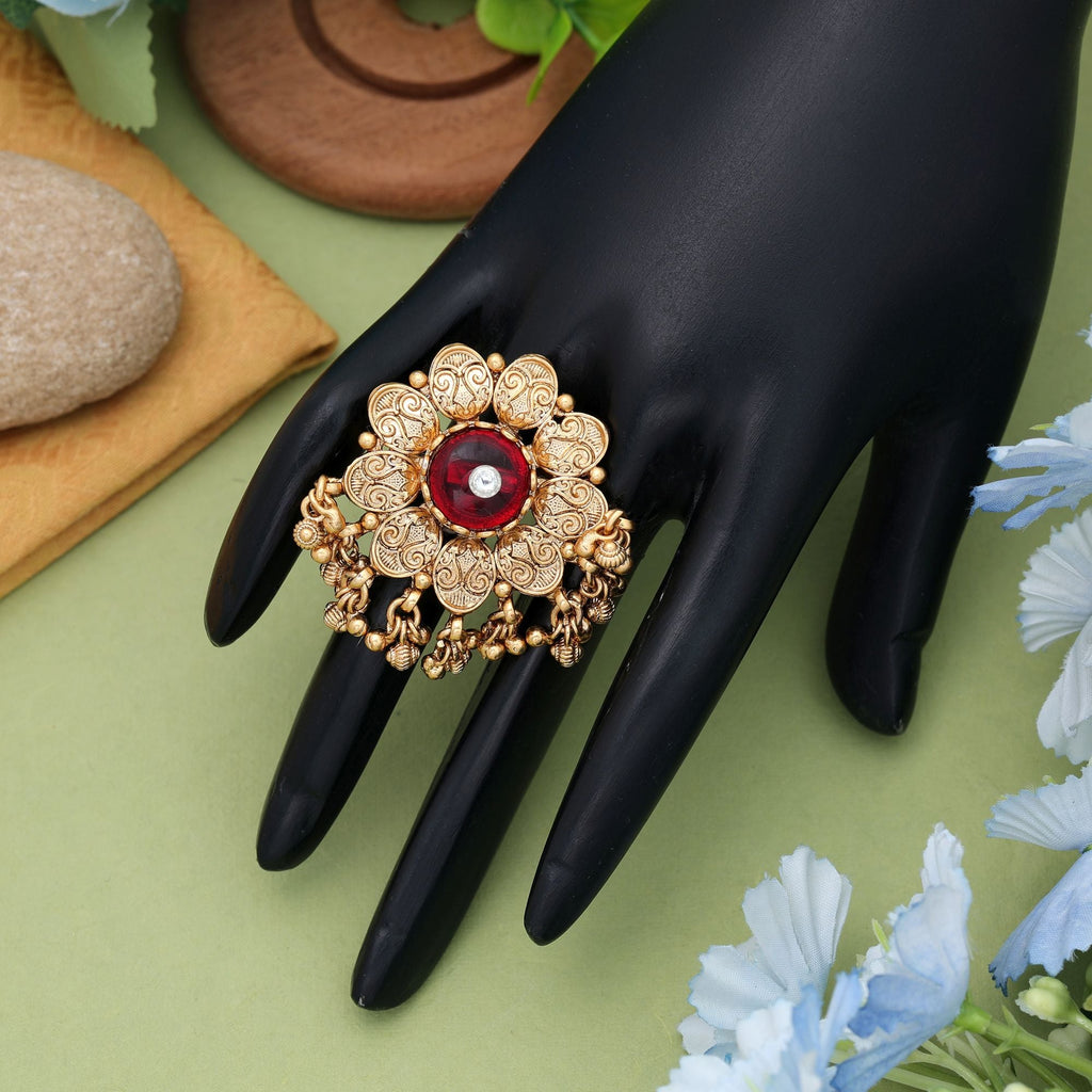 Red Matte Gold Rings Traditional