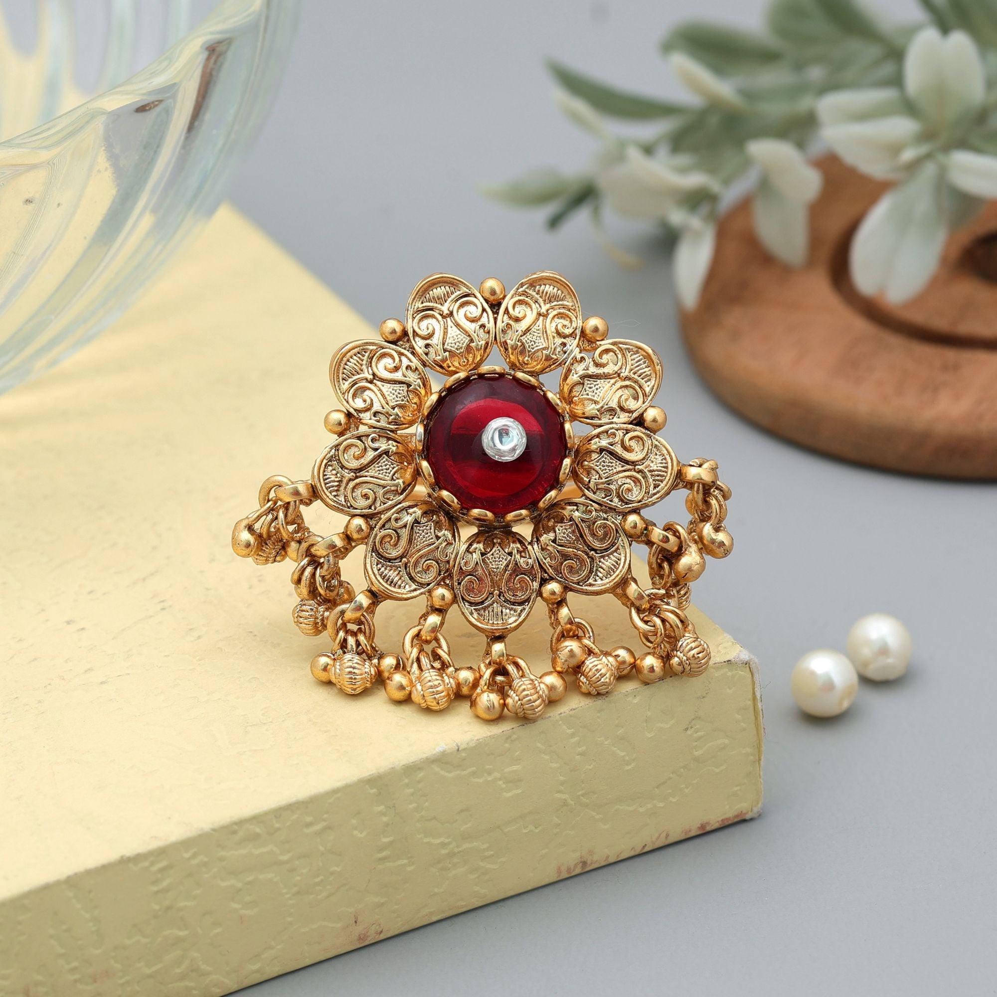 Red Matte Gold Rings Traditional