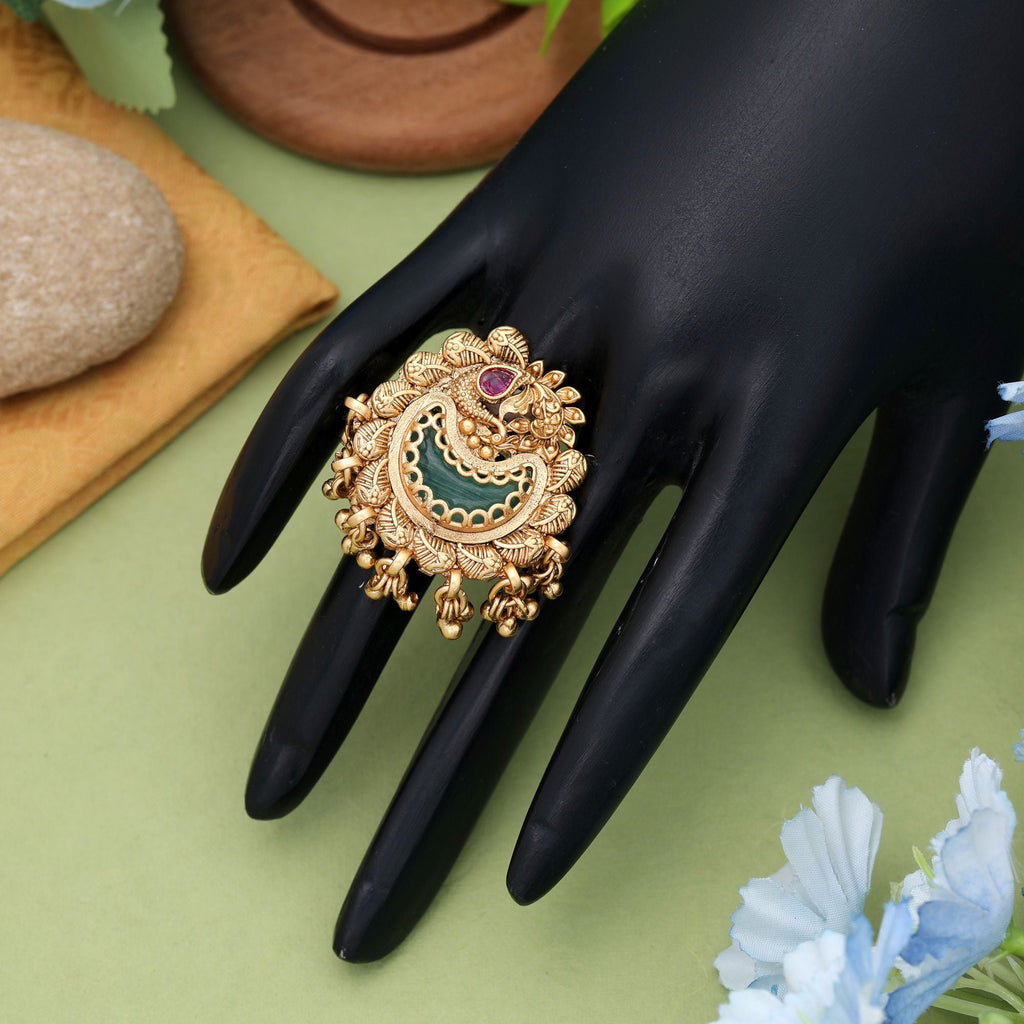 Pista Green Matte Gold Rings Designer