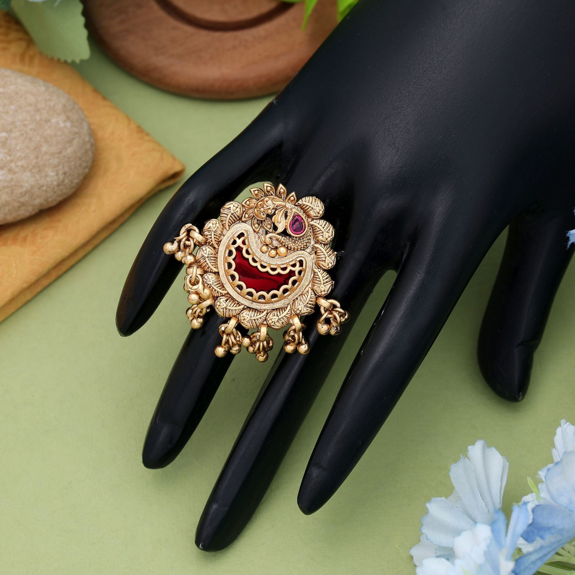 Red Matte Gold Rings Statement