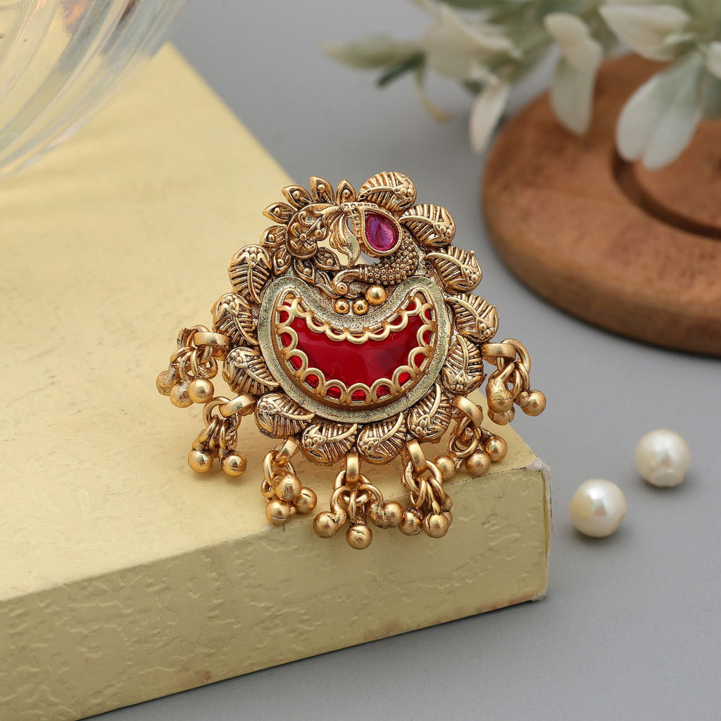 Red Matte Gold Rings Statement