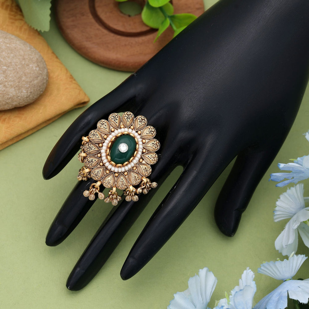 Green Matte Gold Rings Daily Wear