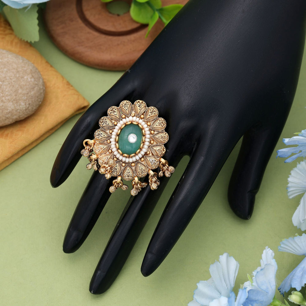 Pista Green Matte Gold Rings Ethnic