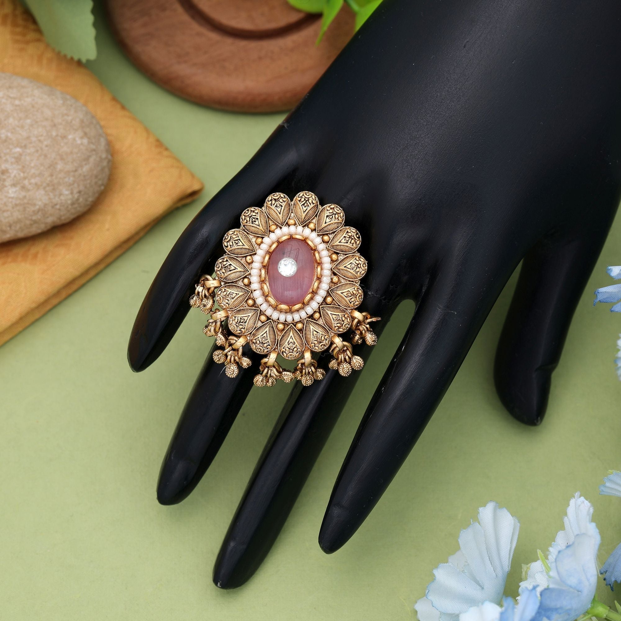 Pink Matte Gold Rings Minimal
