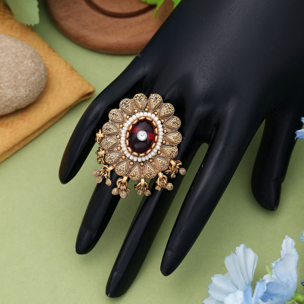 Red Matte Gold Rings Designer