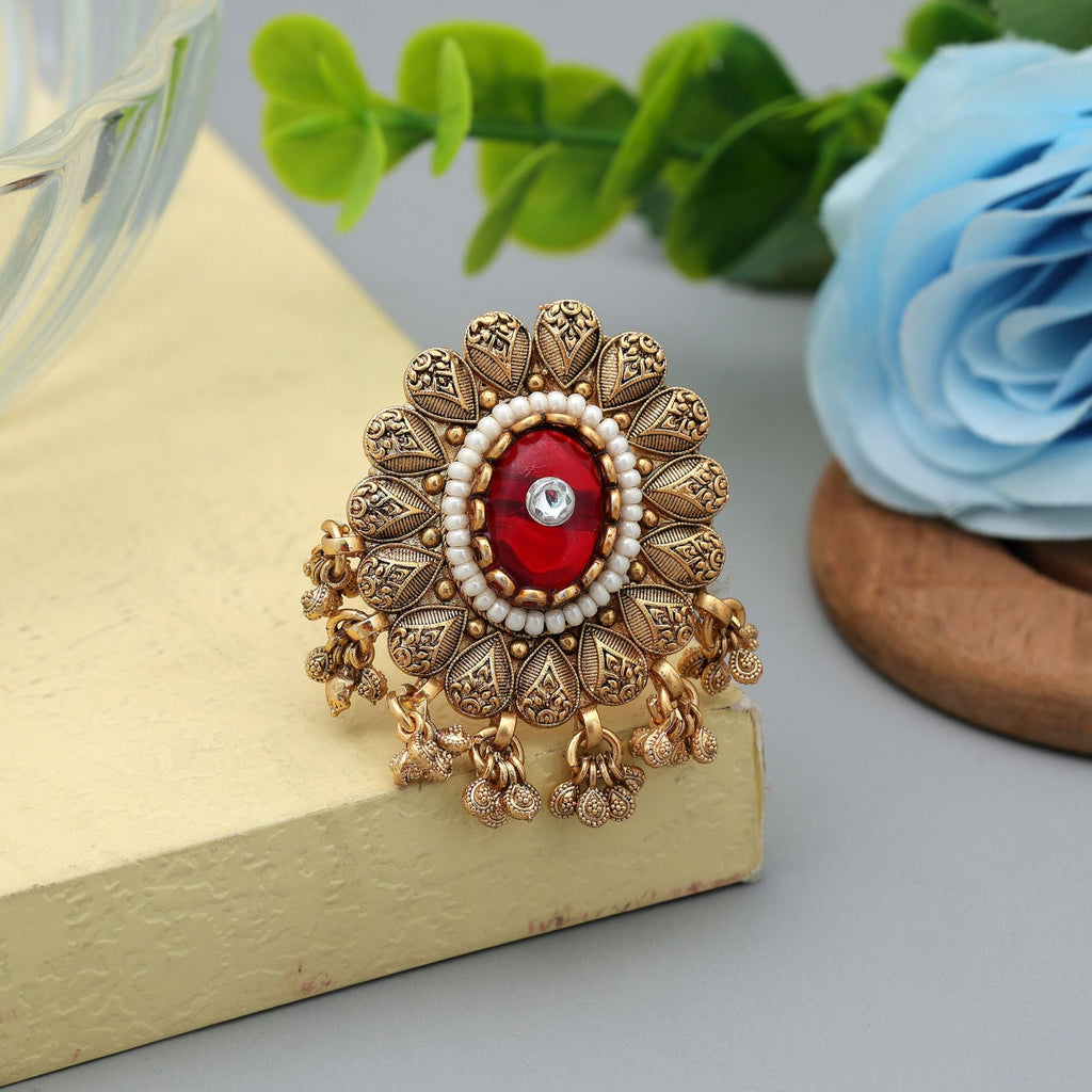 Red Matte Gold Rings Designer