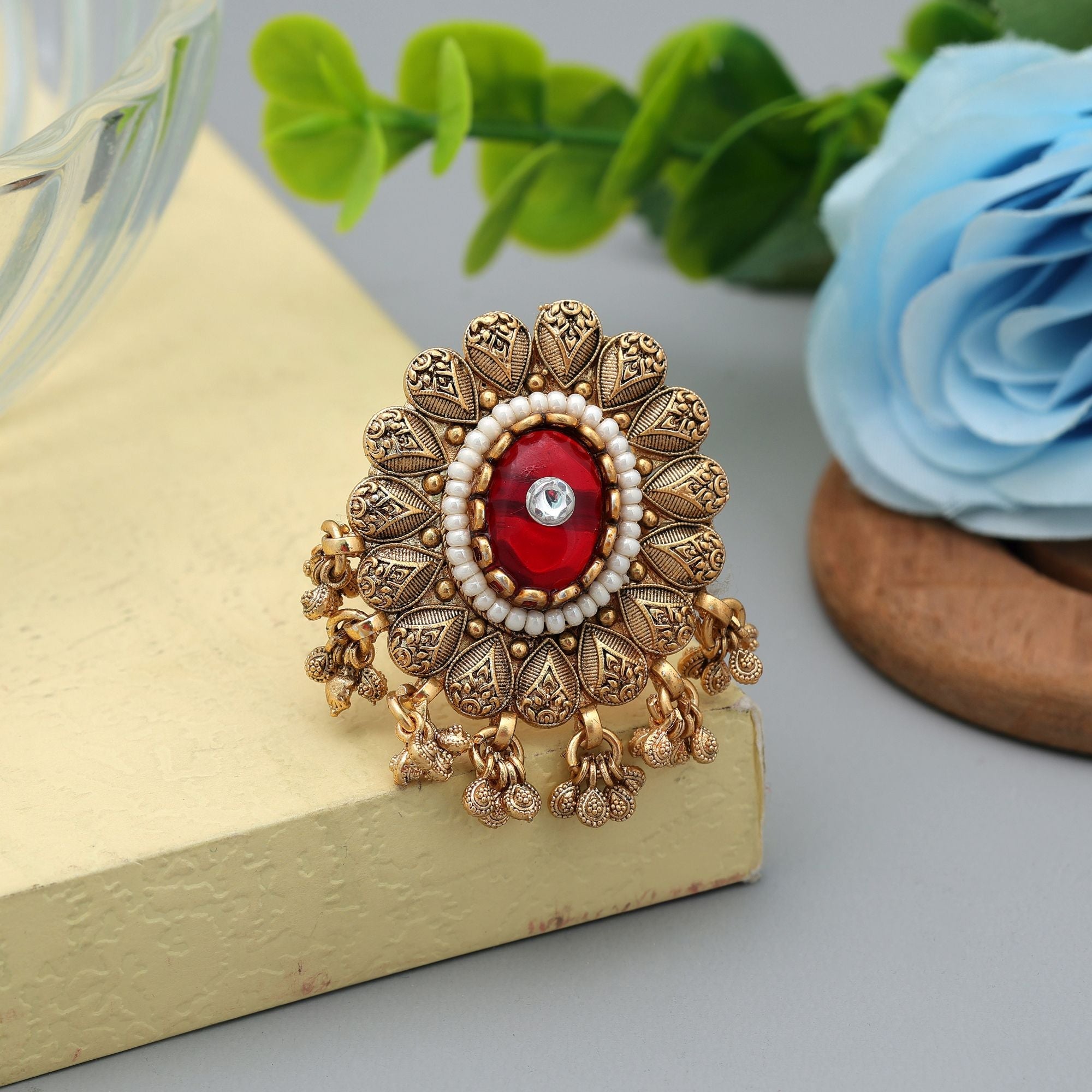 Red Matte Gold Rings Designer
