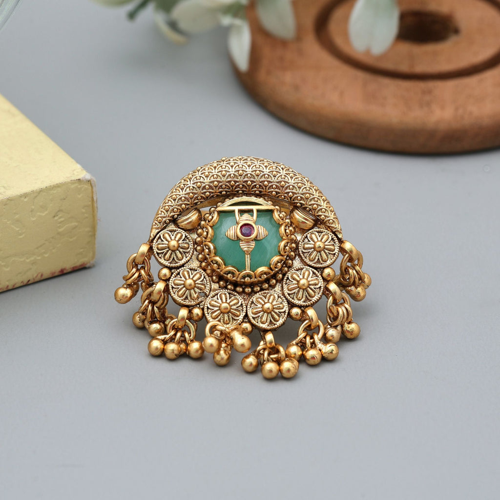 Pista Green Matte Gold Rings Stylish