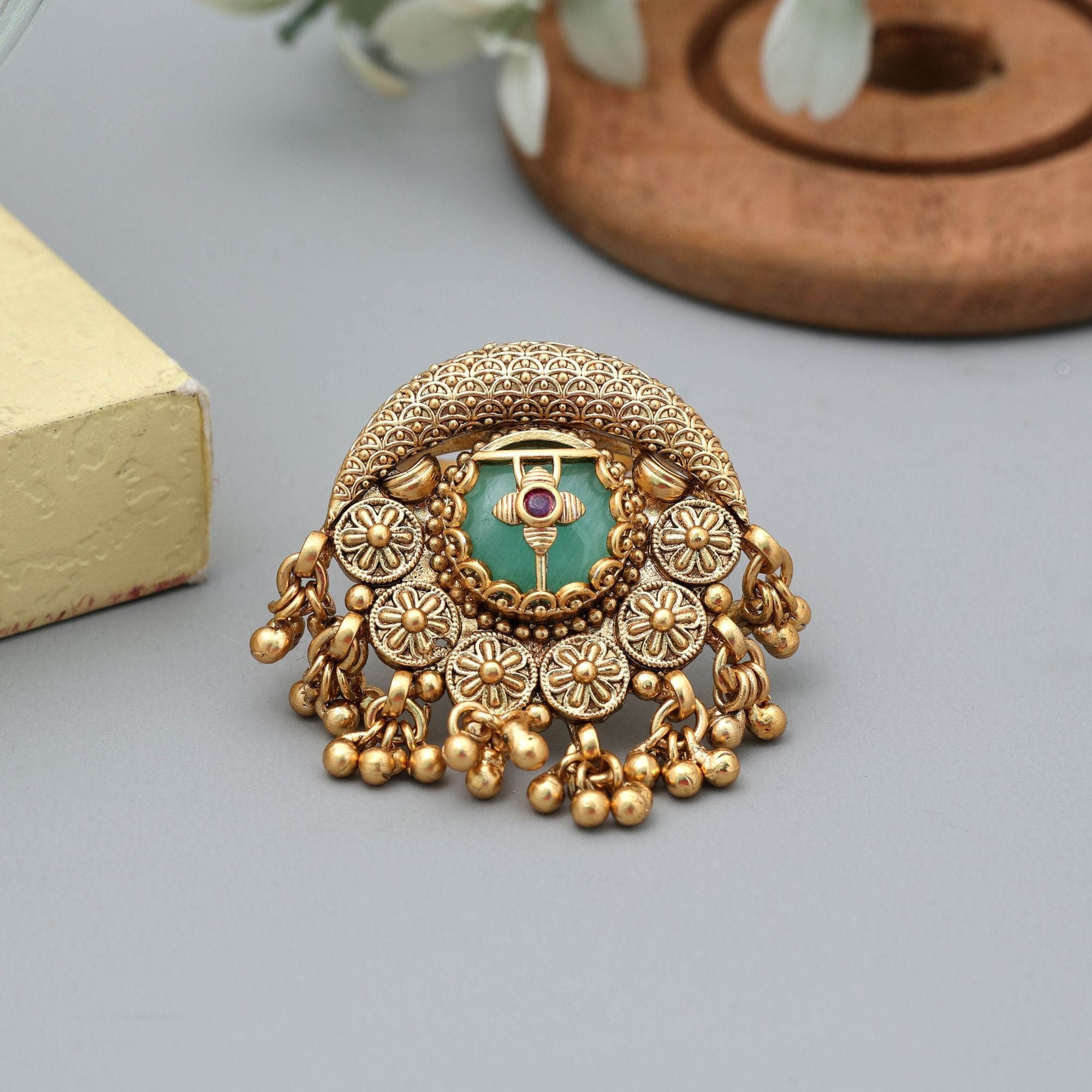 Pista Green Matte Gold Rings Stylish