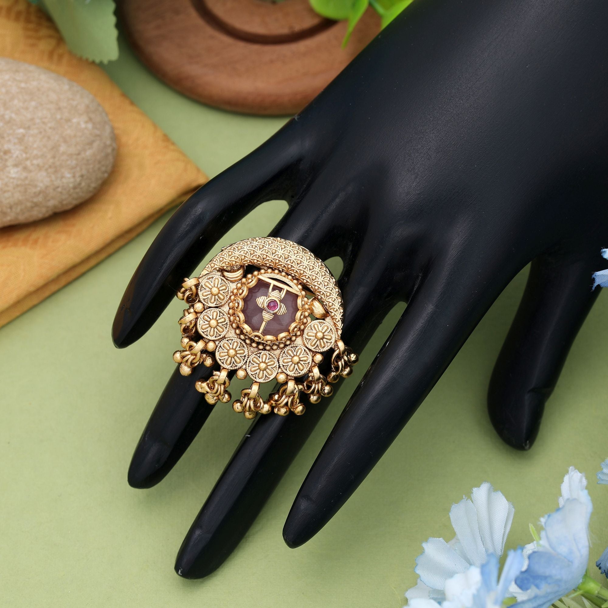Pink Matte Gold Rings Daily Wear