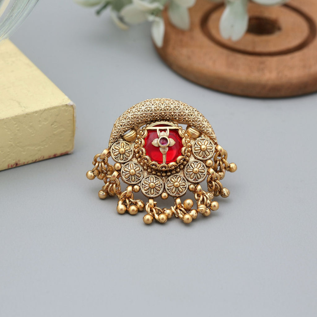 Red Matte Gold Rings Traditional