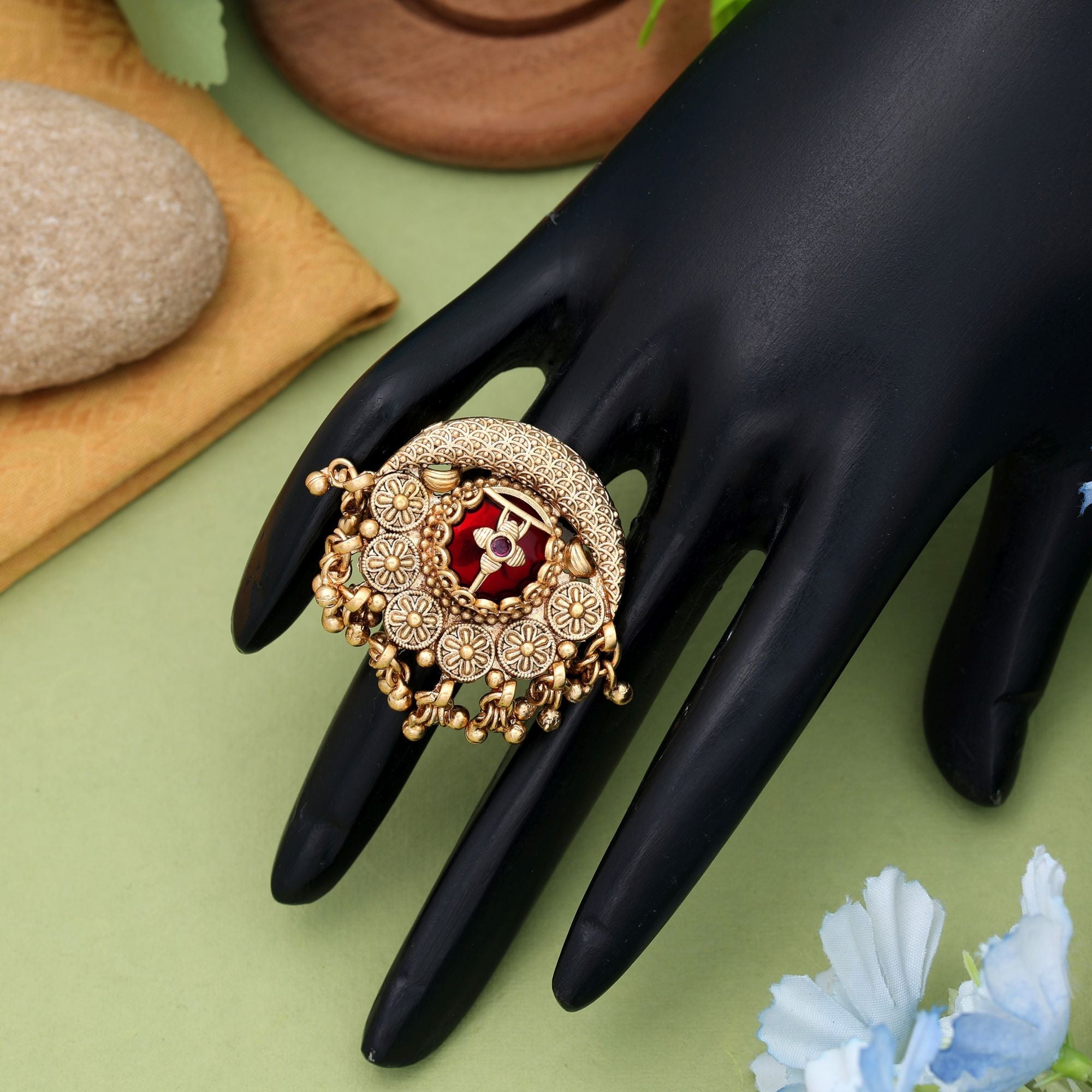 Red Matte Gold Rings Traditional