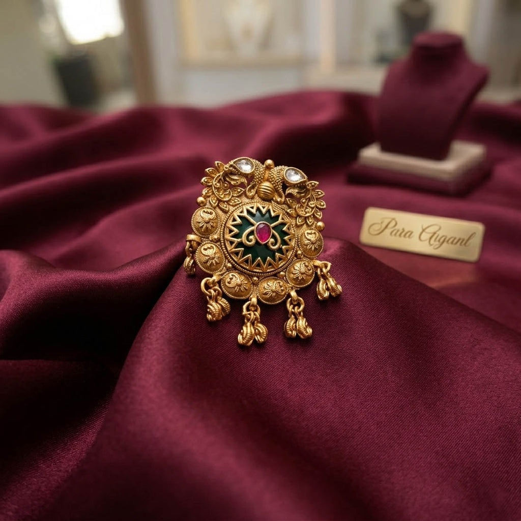Green Color Matte Gold Rings Classic Traditional Daily Wear Jewelry Design