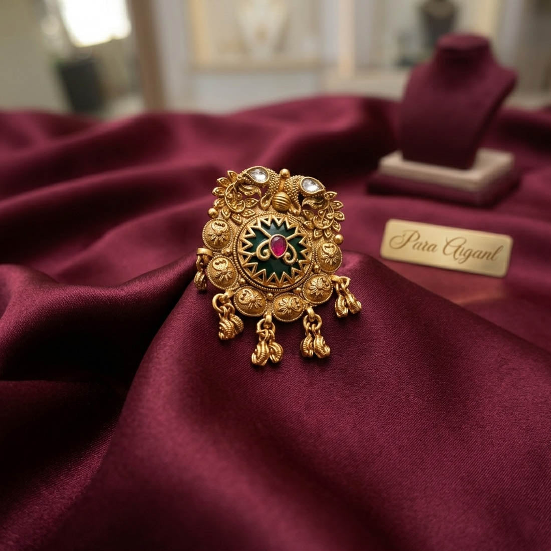 Green Color Matte Gold Rings Classic Traditional Daily Wear Jewelry Design