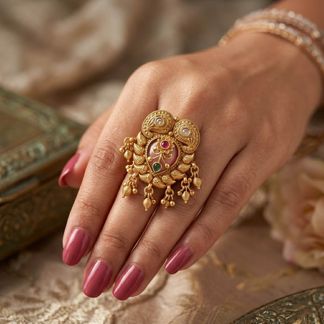 Light Pink Color Matte Gold Rings Soft Elegant Minimal Jewelry Collection