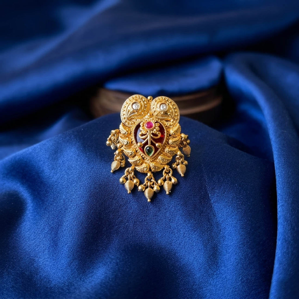 Red Color Matte Gold Rings Elegant Traditional Wedding Jewelry Collection Design