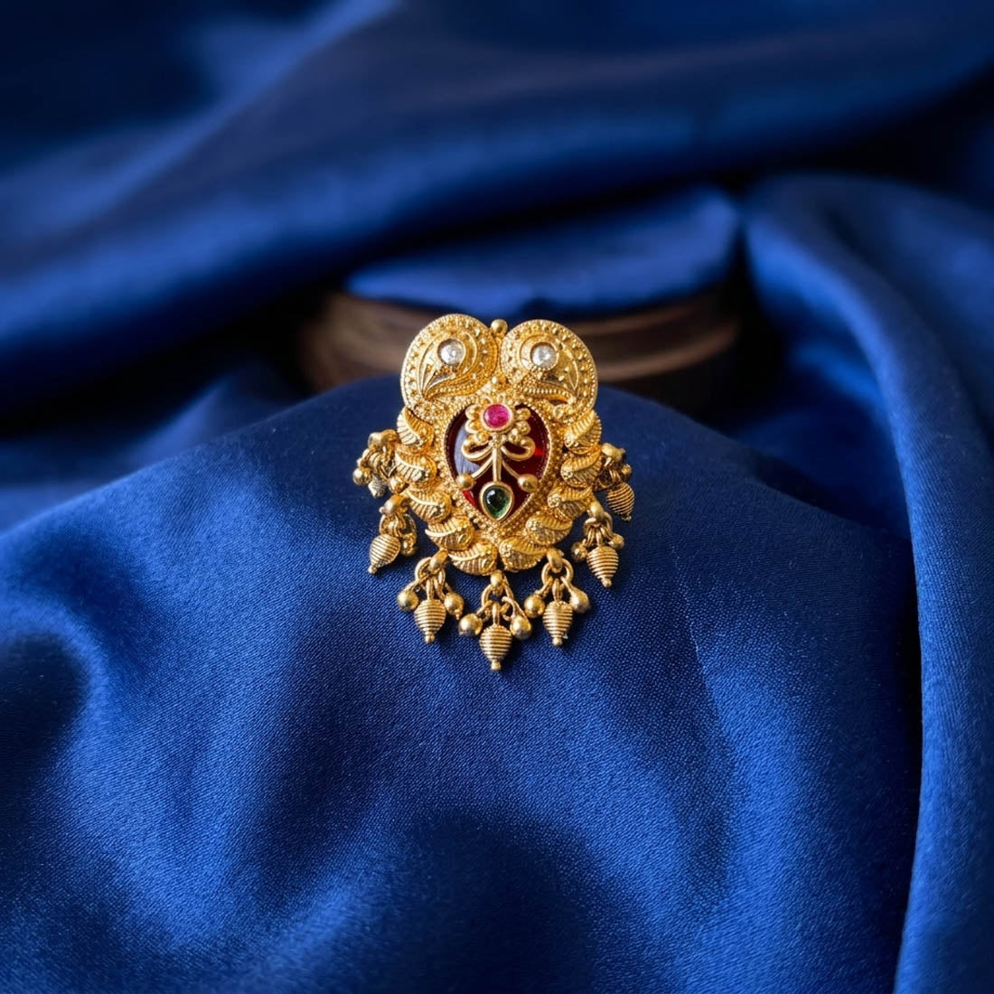 Red Color Matte Gold Rings Elegant Traditional Wedding Jewelry Collection Design