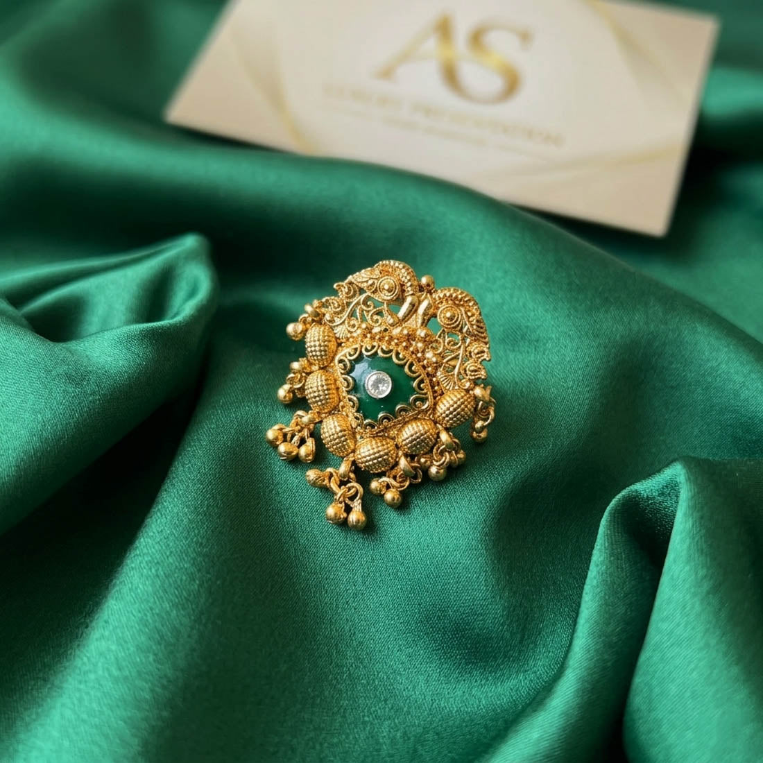 Green Color Matte Gold Rings Classic Elegant Ethnic Jewelry Collection Design