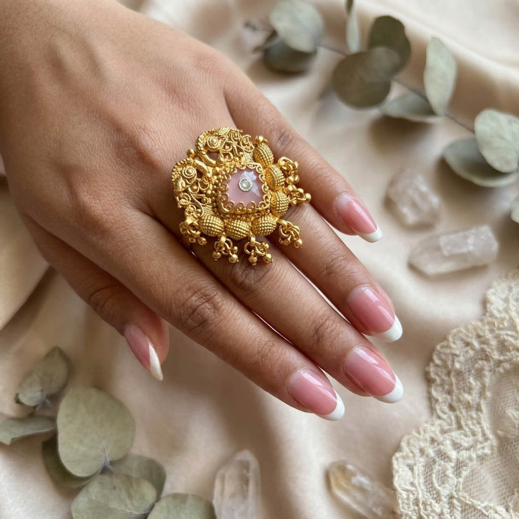 Light Pink Color Matte Gold Rings Elegant Minimal Modern Jewelry Collection