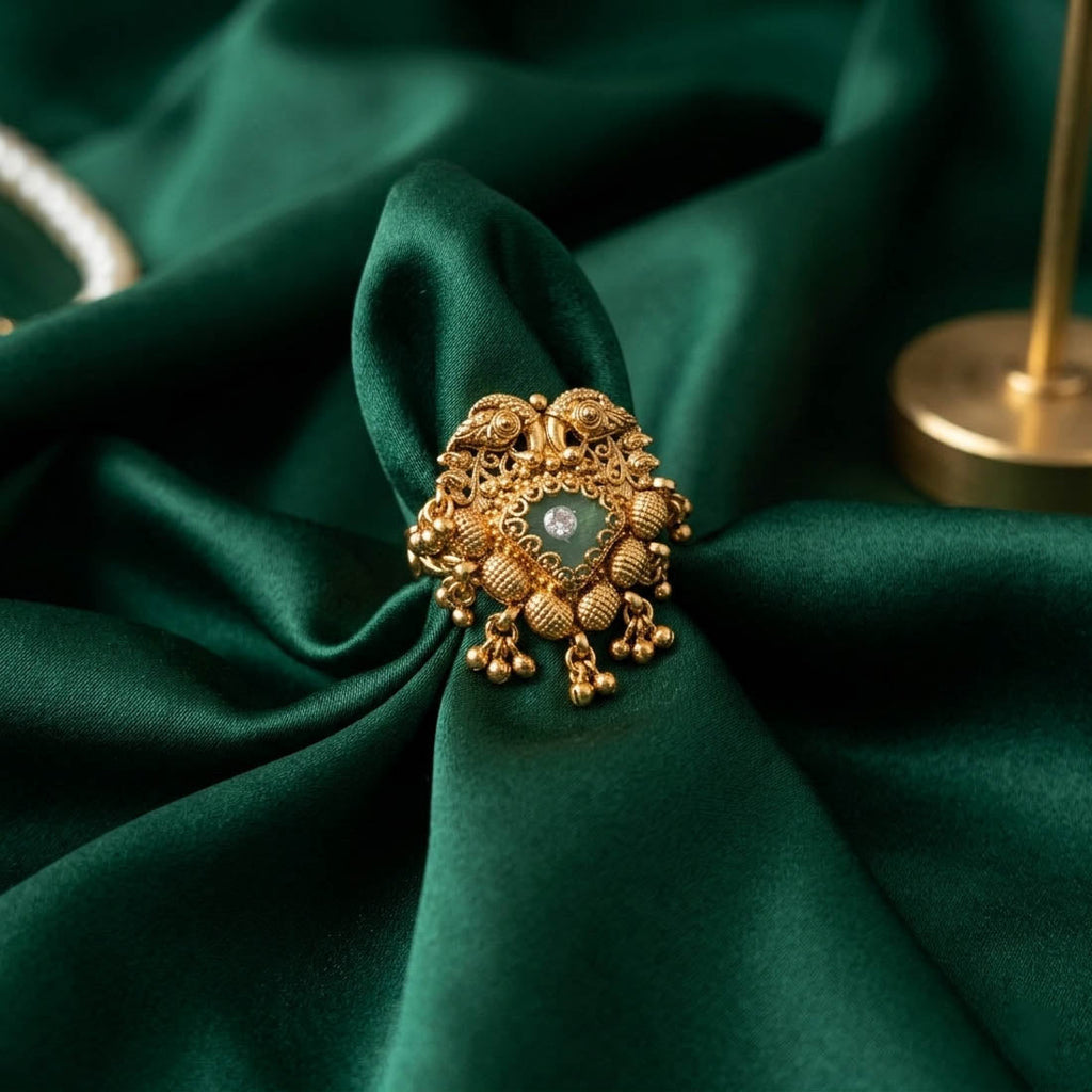 Pista Green Color Matte Gold Rings Stylish Designer Daily Wear Jewelry