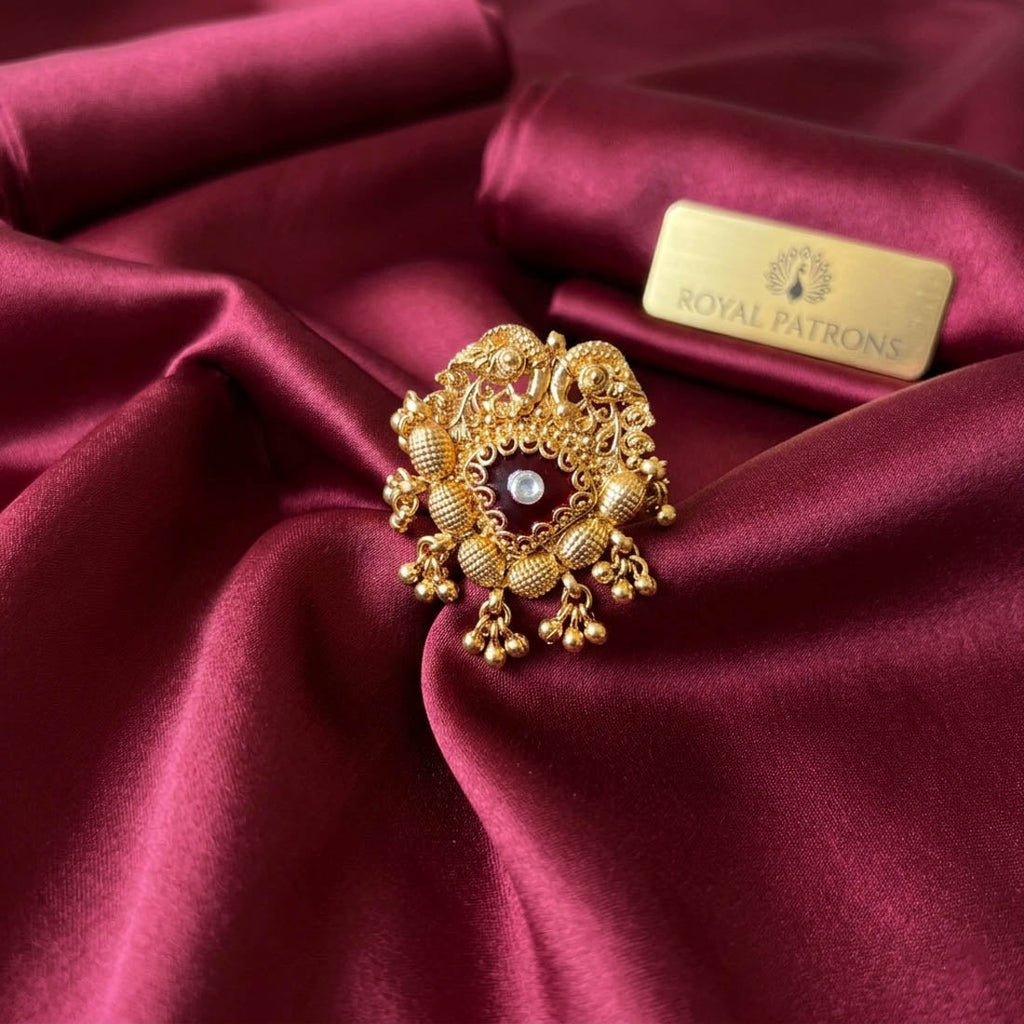 Red Color Matte Gold Rings Traditional Festive Statement Jewelry Collection Design