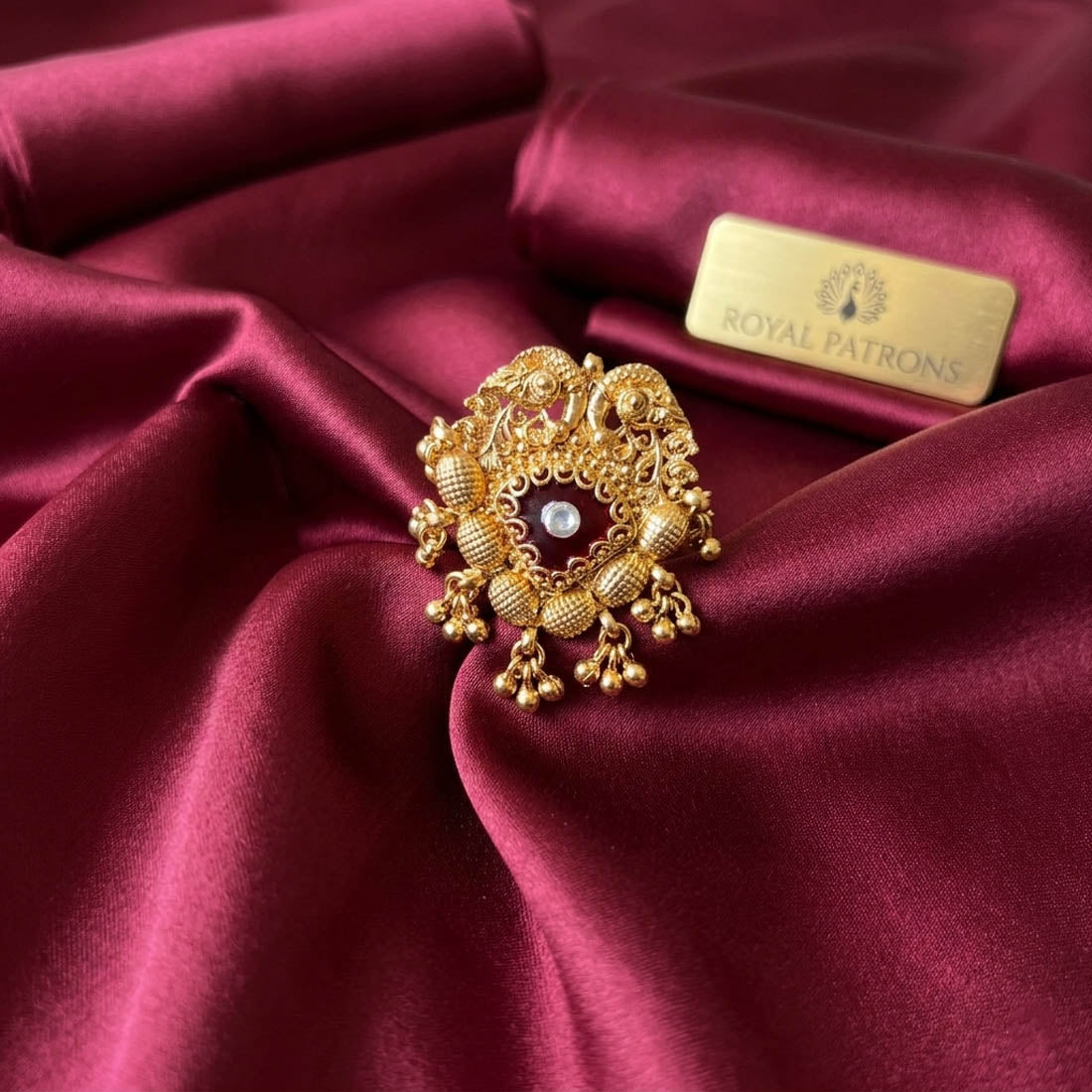 Red Color Matte Gold Rings Traditional Festive Statement Jewelry Collection Design