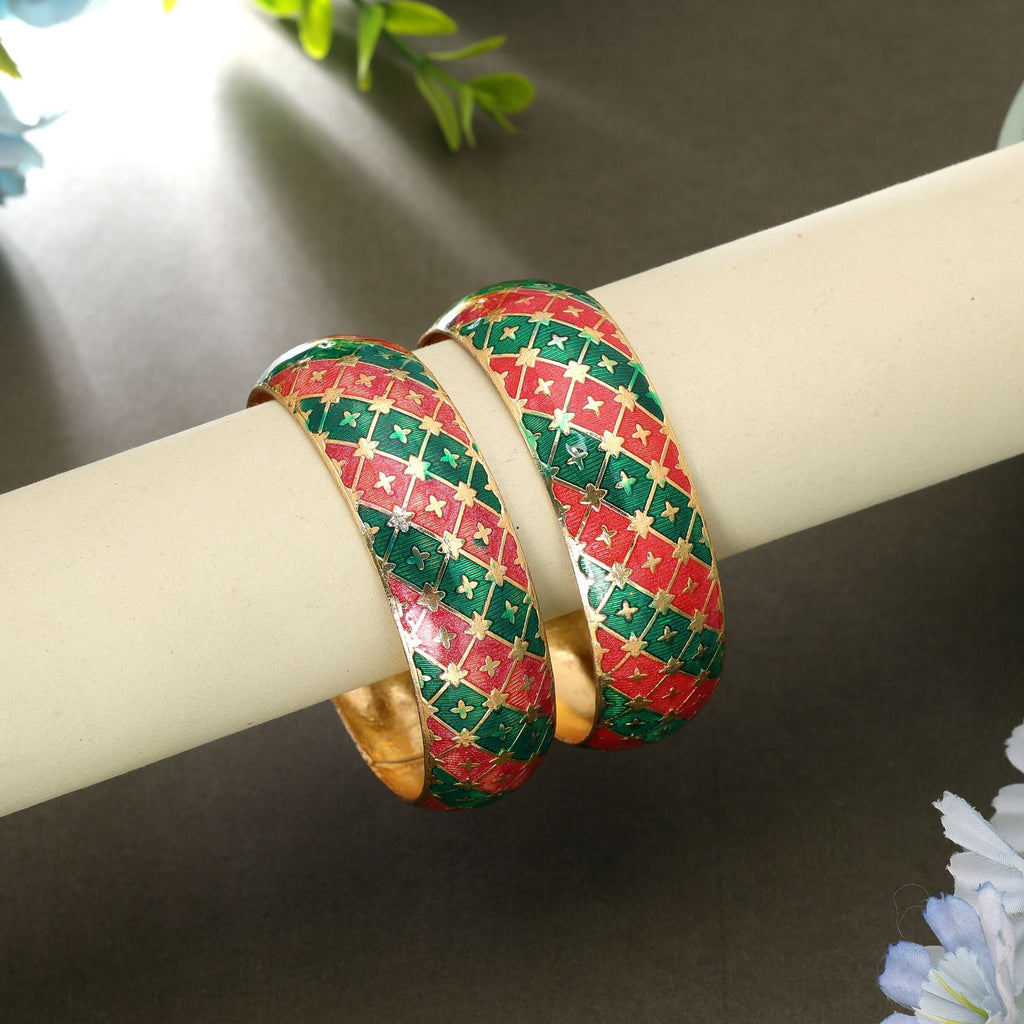 Green & Rani Color Hand Painted Meenakari Bangle Pair