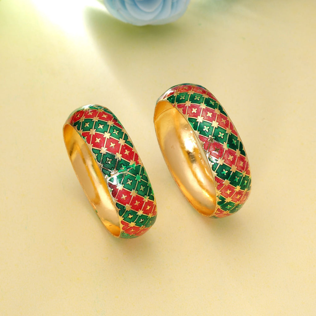 Green & Rani Color Hand Painted Meenakari Bangle Pair