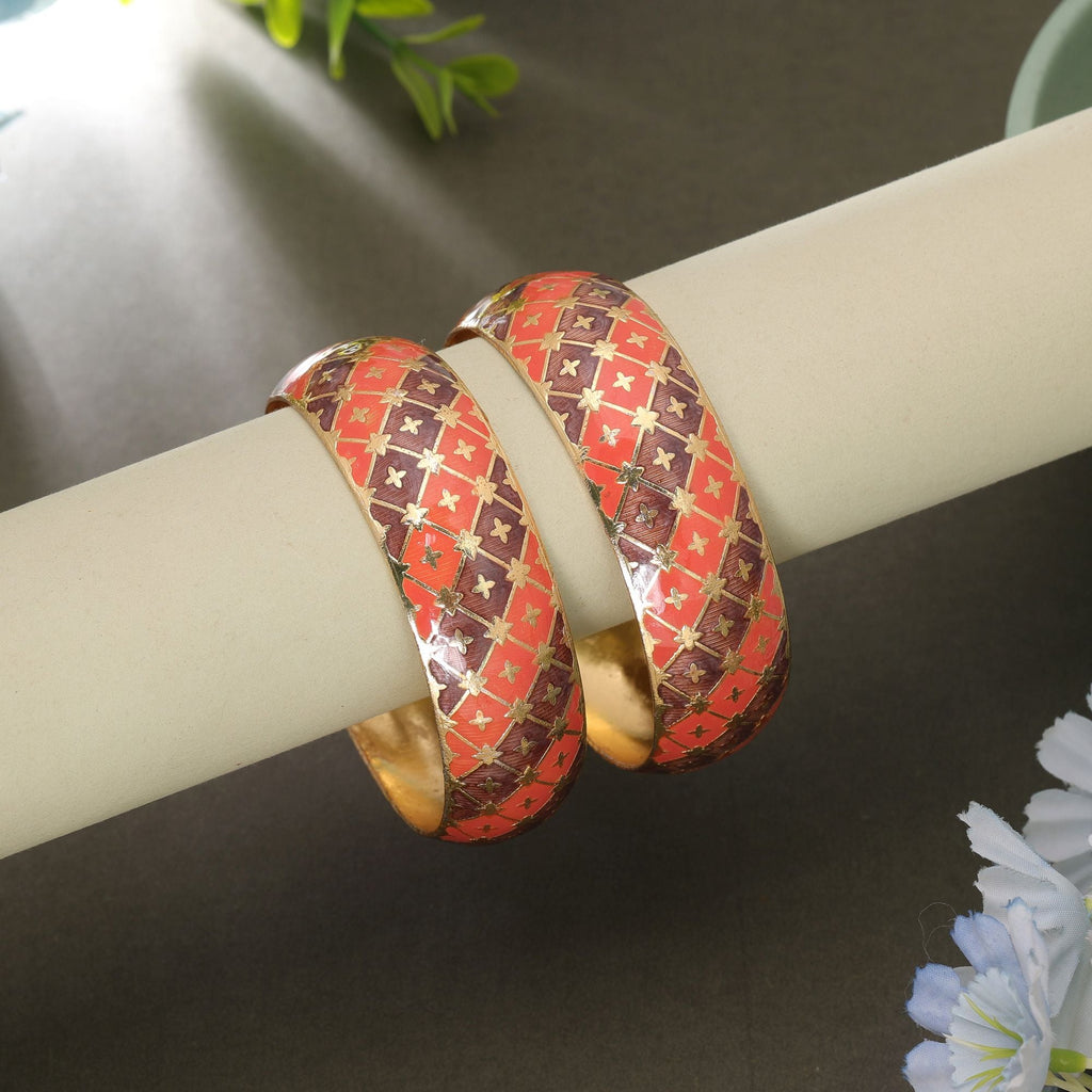 Orange & Brown Color Meenakari Bangle Pair Design