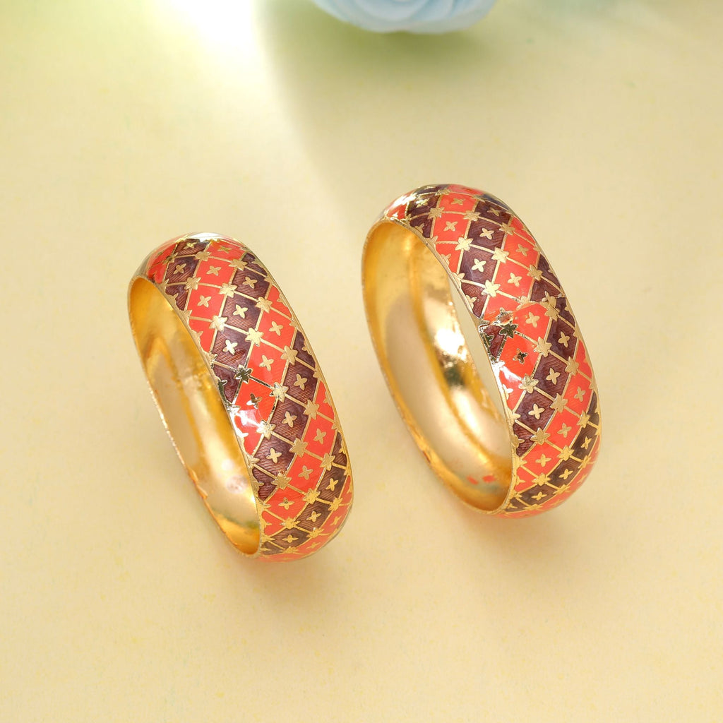 Orange & Brown Color Meenakari Bangle Pair Design