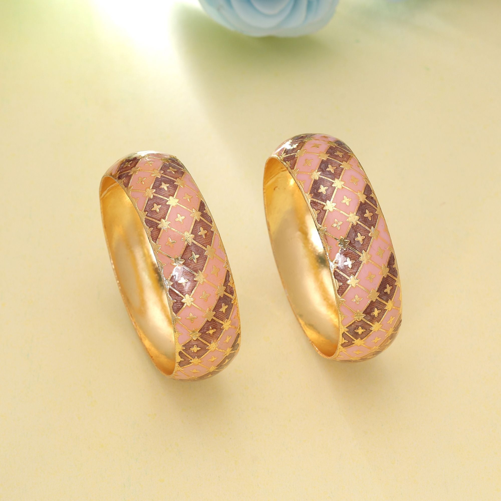 Peach & Brown Color Hand Painted Meenakari Bangle Pair