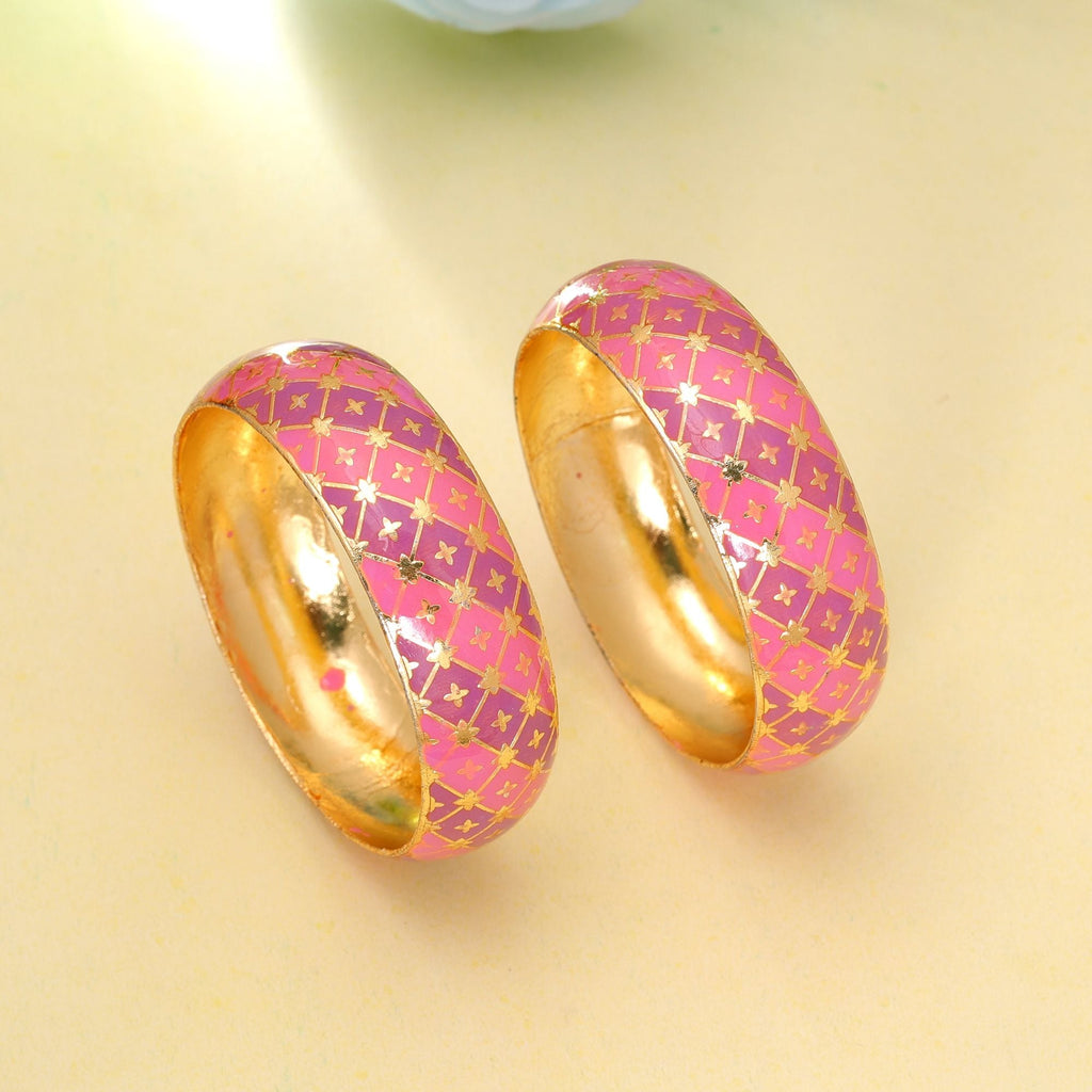 Pink Color Hand Painted Meenakari Bangle Pair Design