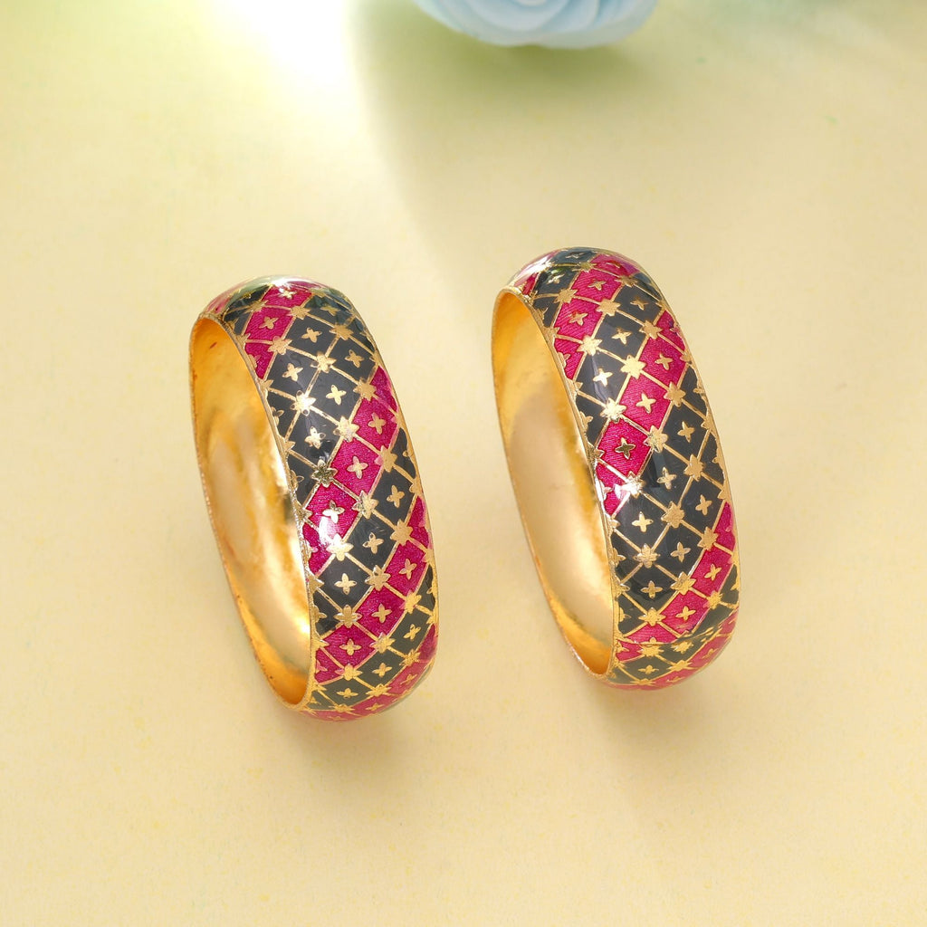 Rani & Grey Color Hand Painted Meenakari Bangle Pair