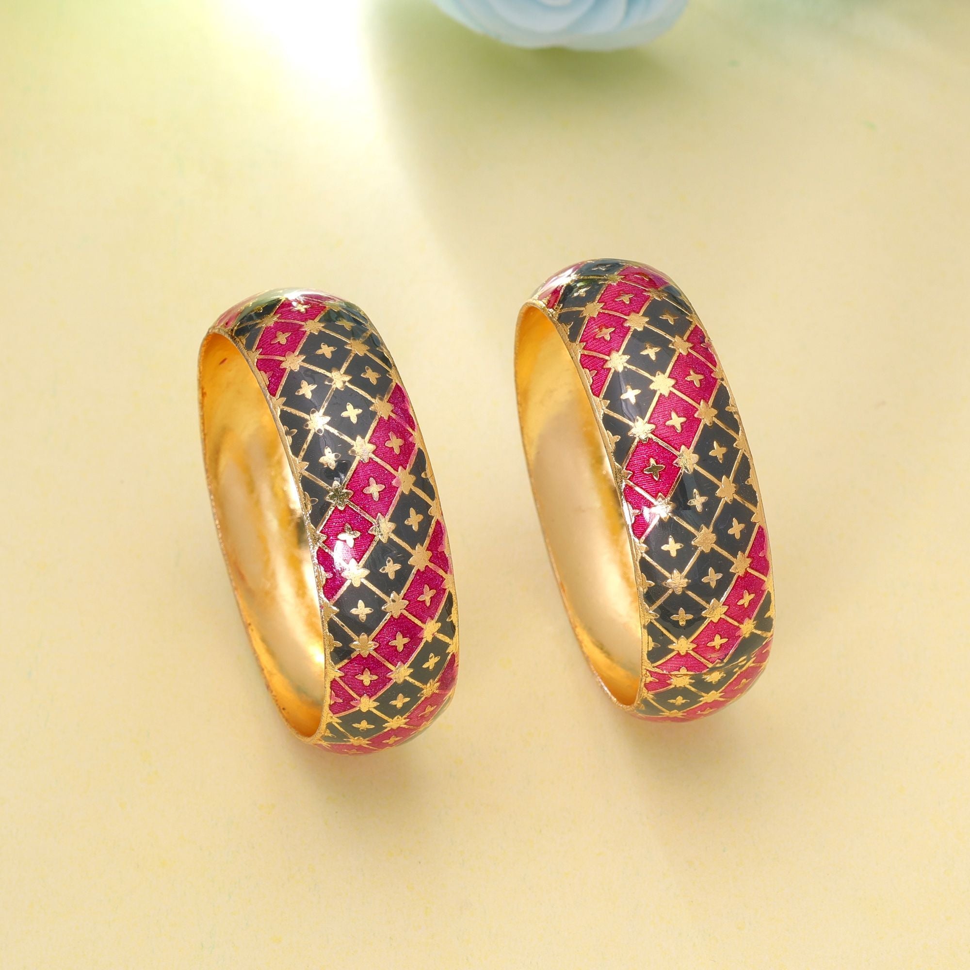 Rani & Grey Color Hand Painted Meenakari Bangle Pair