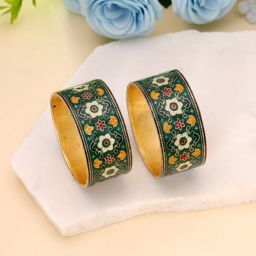 Green Color Meenakari Bangle Pair Ethnic Jewelry Style