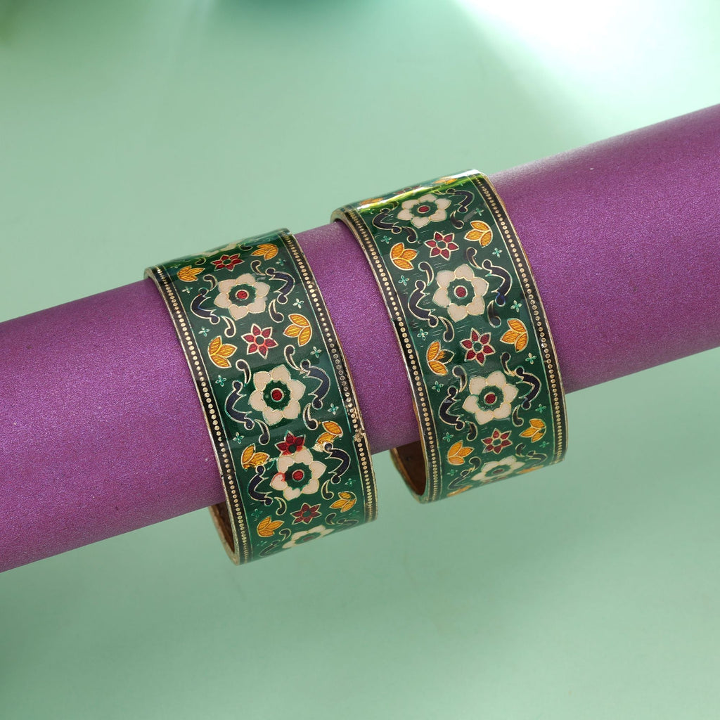 Green Color Meenakari Bangle Pair Ethnic Jewelry Style
