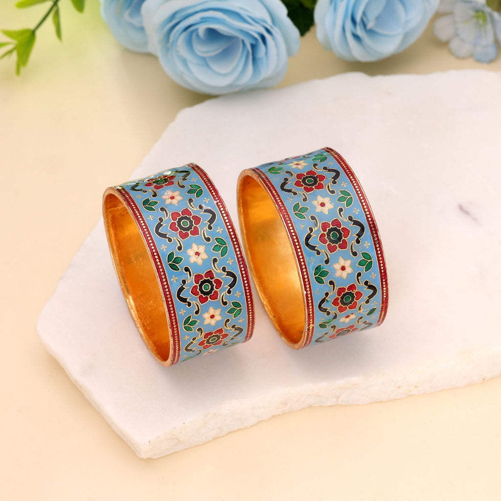 Light Blue Color Hand Painted Meenakari Bangle Pair