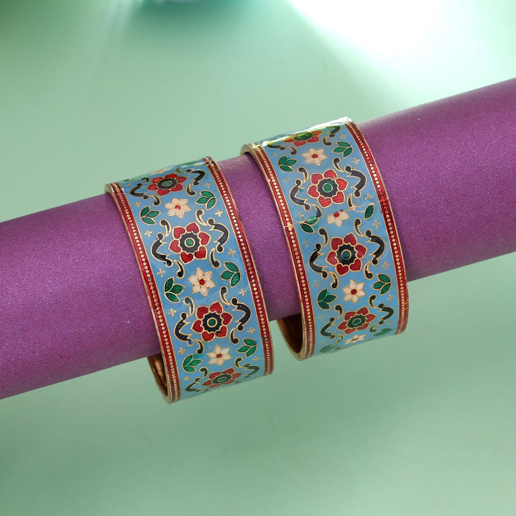 Light Blue Color Hand Painted Meenakari Bangle Pair