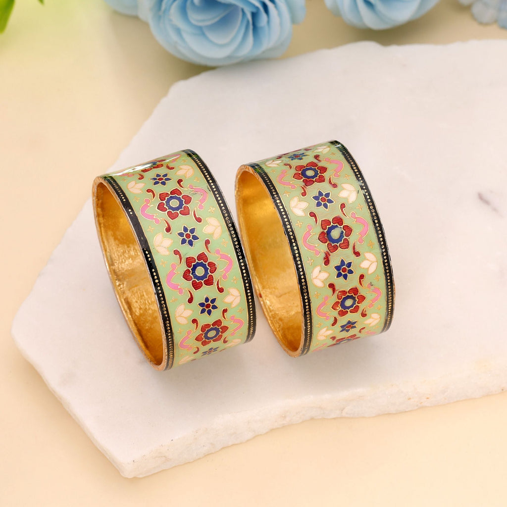 Light Green Color Hand Painted Meenakari Bangle Pair