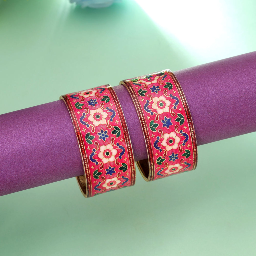 Rani Color Hand Painted Meenakari Bangle Pair Design