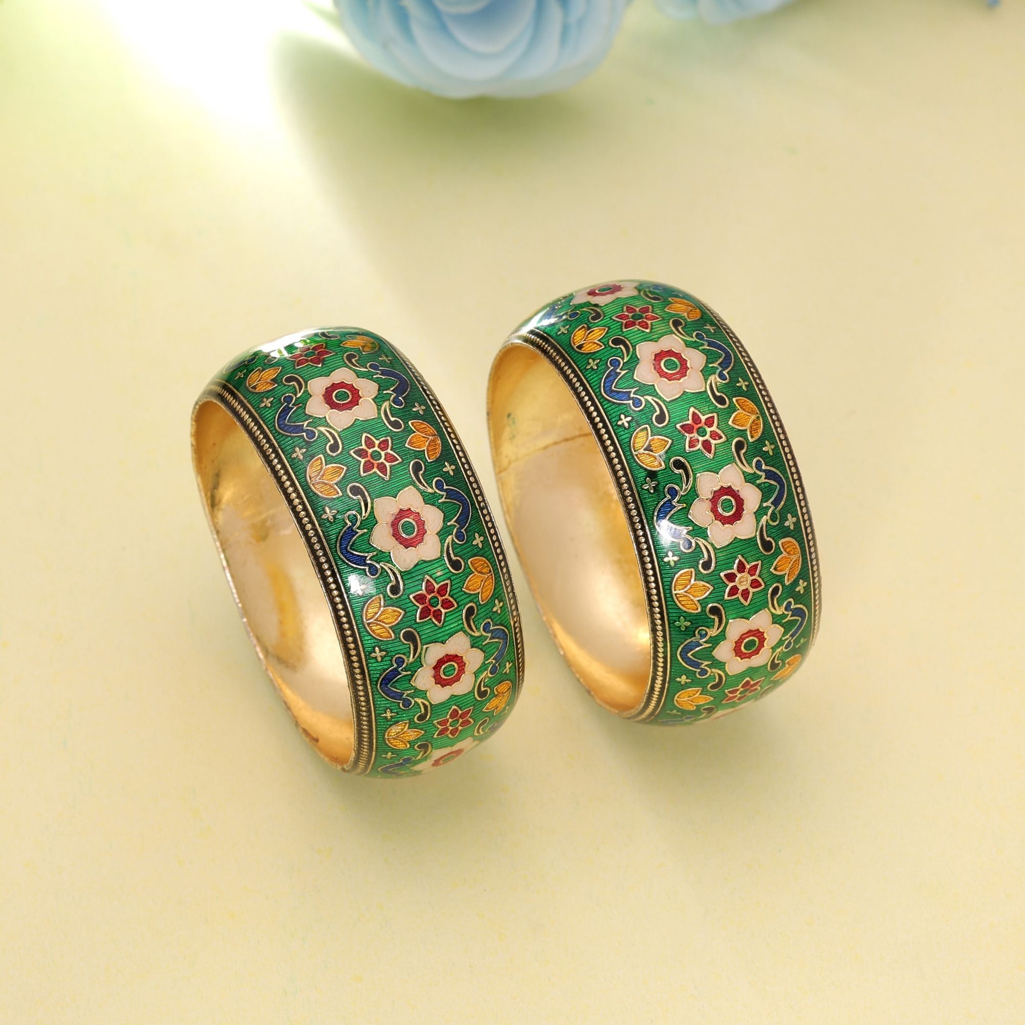 Green Color Hand Painted Meenakari Bangle Pair Design