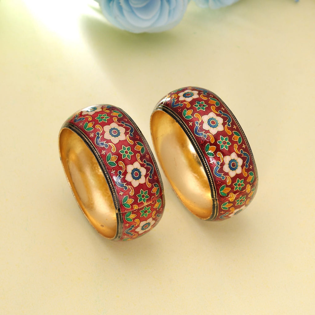 Maroon Color Hand Painted Meenakari Bangle Pair