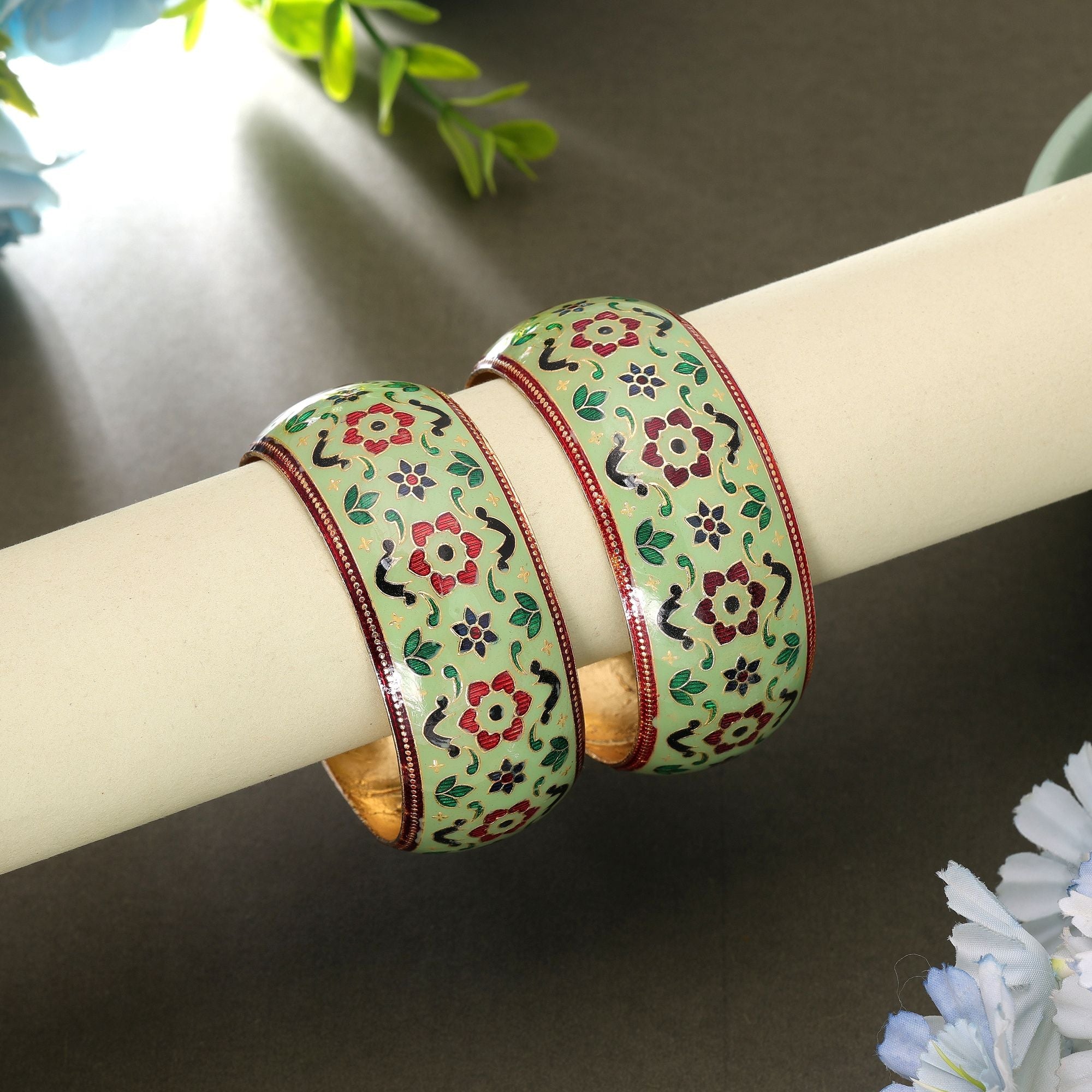 Light Green Color Meenakari Bangle Pair Festive Look