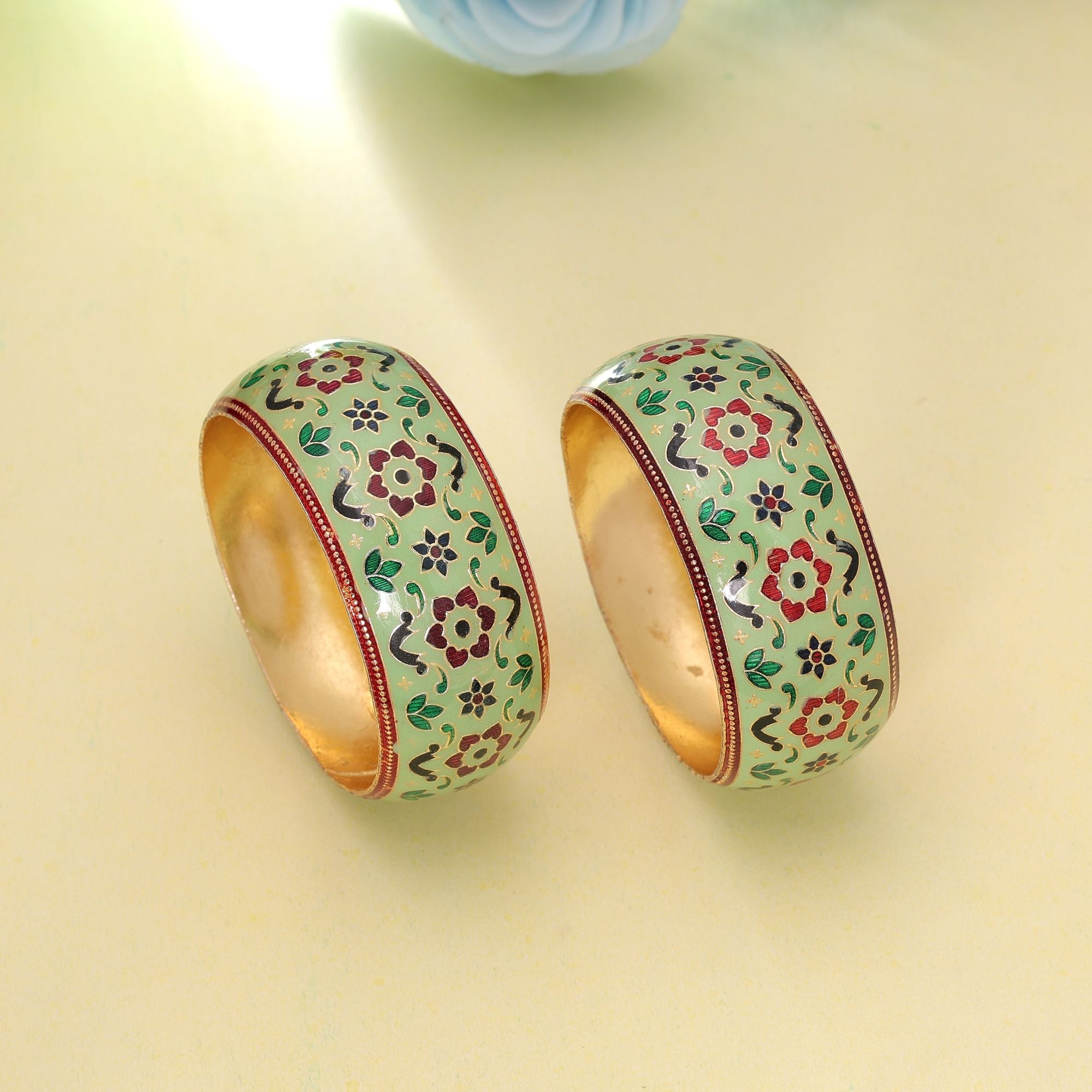 Light Green Color Meenakari Bangle Pair Festive Look