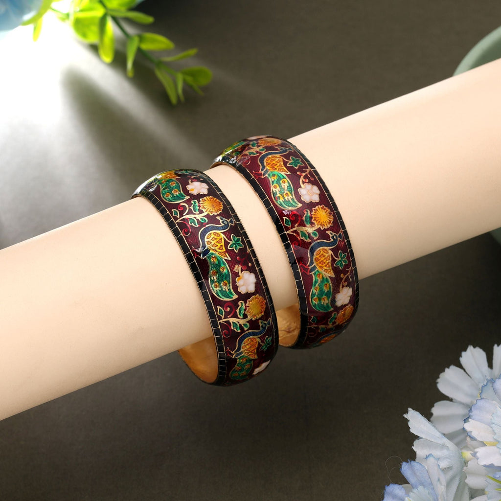 Maroon Color Meenakari Bangle Pair Traditional Look