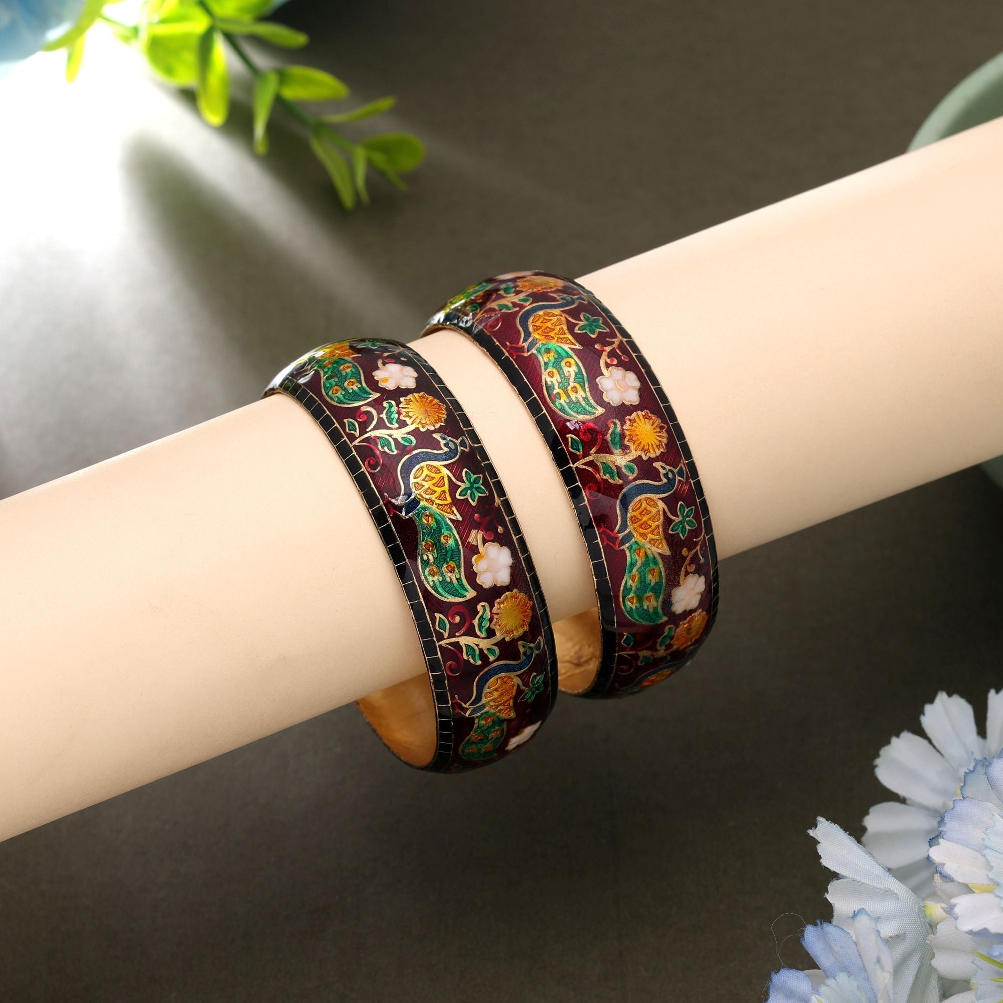 Maroon Color Meenakari Bangle Pair Traditional Look